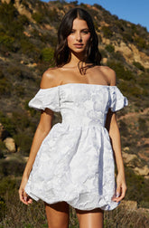 Off shoulder bubble hem mini dress