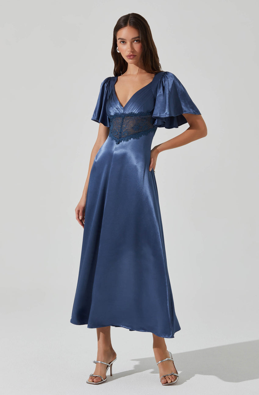 Aurelia Satin V-Neck Midi Dress