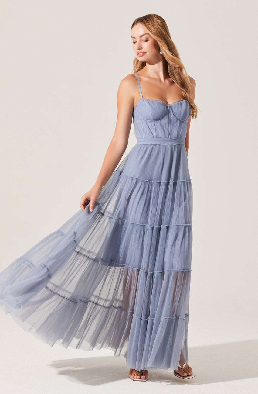 Mireya Bustier Tulle Maxi Dress