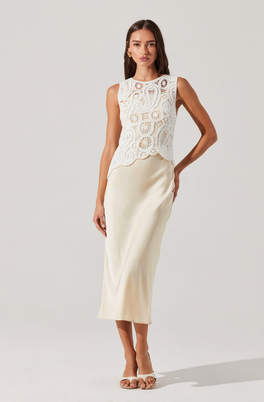 Martina Crochet-Layered Satin Dress