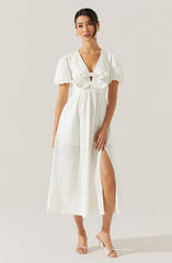 Citrine Linen Bow Front Midi Dress