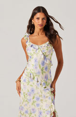 Rosalina Satin Ruffle Midi Dress