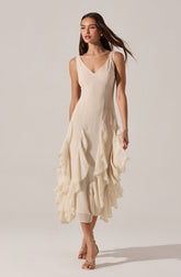 Philomene V-Neck Ruffle Trim Dress