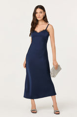Nevaeh Satin Lace Trim Midi Dress