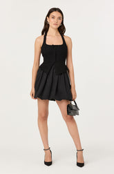Giavanna Mixed Media Halter Mini Dress