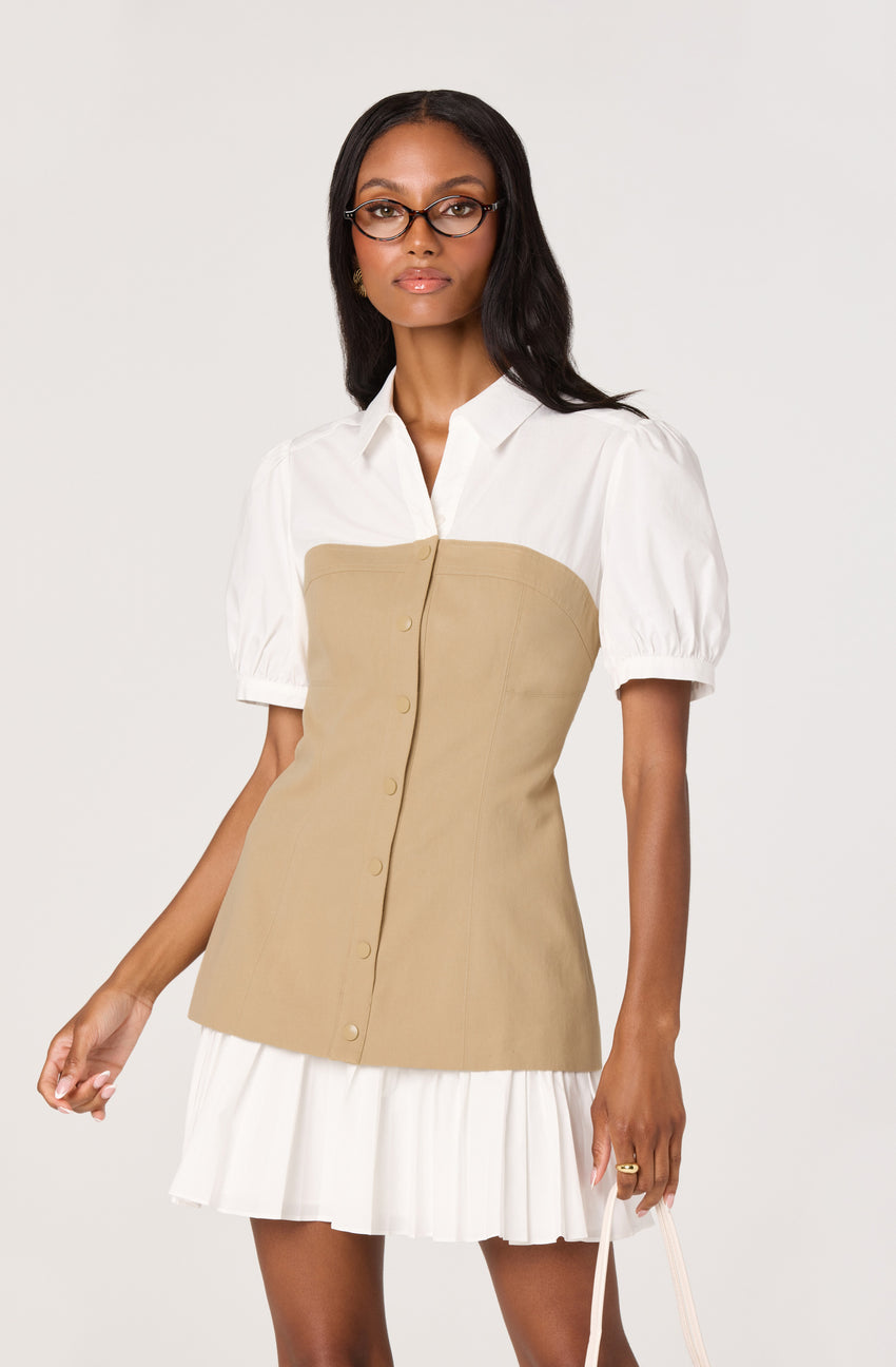 Joseline Mixed Media Faux Layered Mini Dress