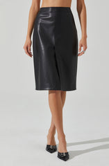 Ladonne Faux Leather Midi Skirt