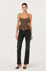 Baylin Plaid Peplum Bustier Top