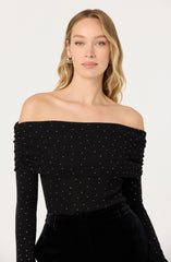 Kylin Off Shoulder Rhinestone Sweater
