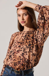 Reyen Leopard Balloon Sleeve Top