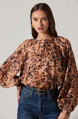 Reyen Leopard Balloon Sleeve Top