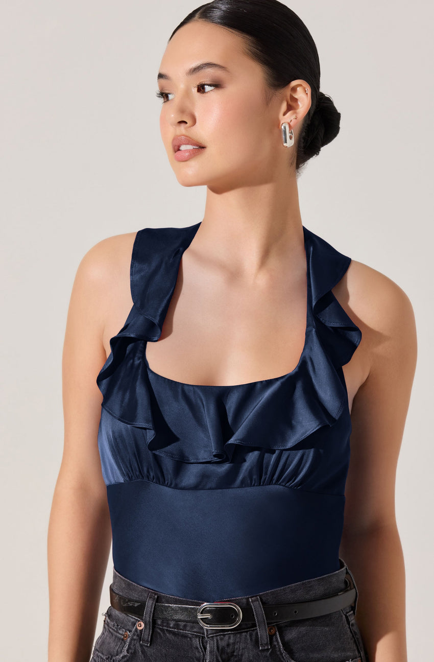 Morrigan Satin Ruffle Halter Top
