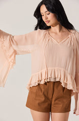 Margaery Sheer Ruffle Peplum Top