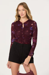 Yasmine Floral Mesh Ruched Top