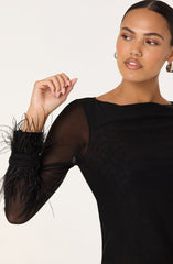 Brisa Mesh Feather Trim Top