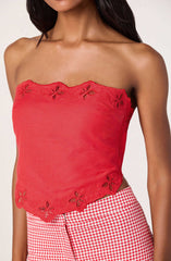 Asa Cutwork Embroidery Strapless Linen Top