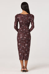 Ruched Mesh Midi Dress