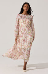 Pleated Chiffon Midi Dress