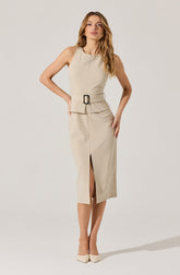 Tailored Belted Midi Dress