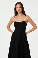 Linen-Blend A-Line Midi Dress