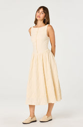 Button Front Boat Neck Midi Dress