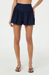 Linen-Blend Flared Shorts