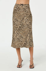 Satin Leopard Print Midi Skirt