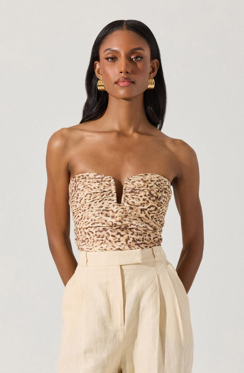 Dahlea Linen Strapless Leopard Top