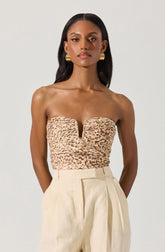 Dahlea Linen Strapless Leopard Top