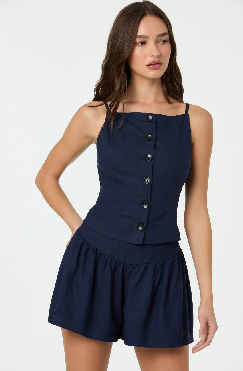 Linen-Blend Boat Neck Top
