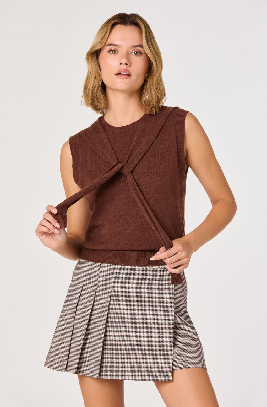 Sleeveless Layered Scarf Sweater