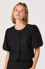 Tweed Puff Sleeve Bow Jacket