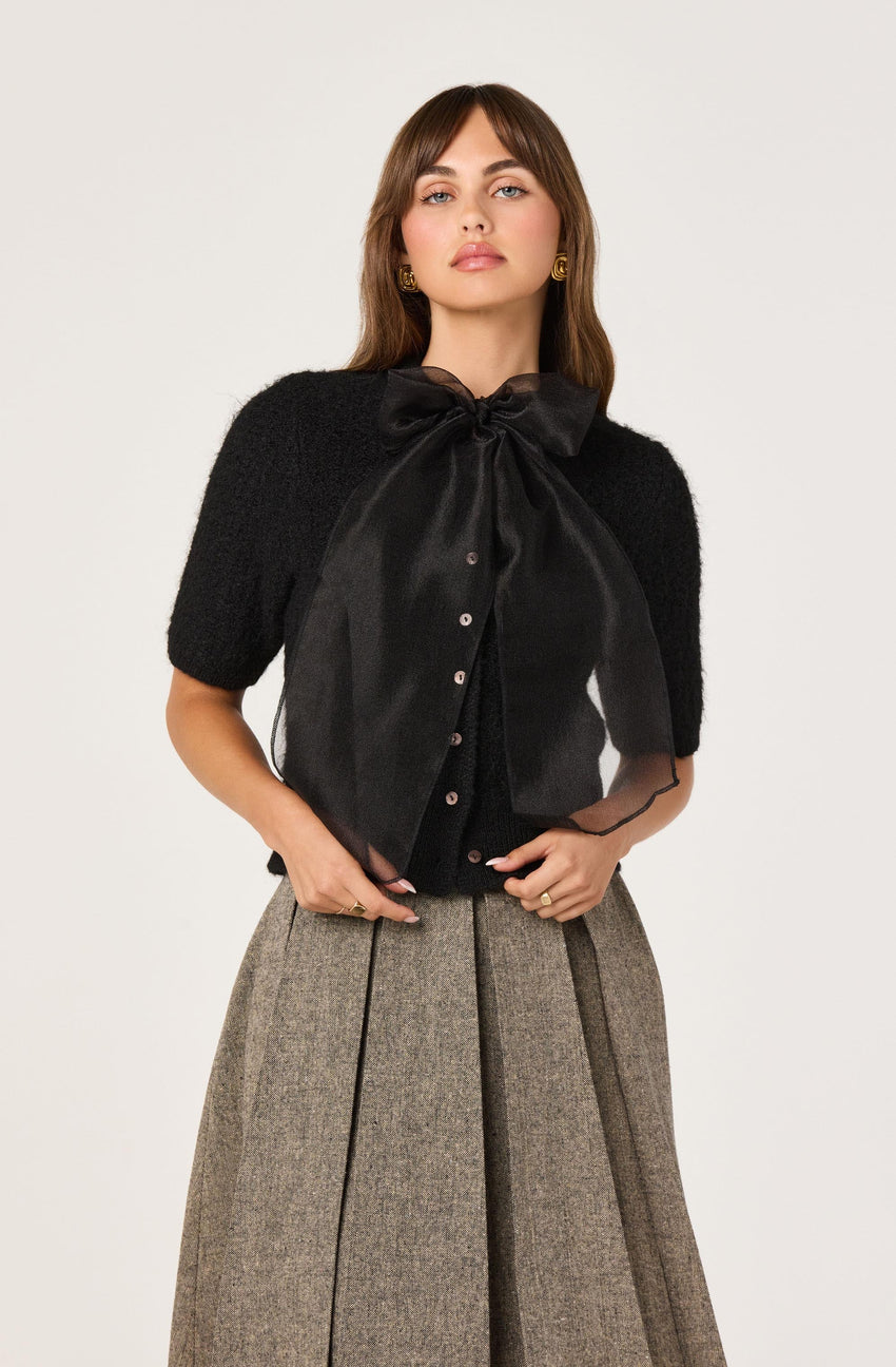 Organza Bow Short Sleeve Cardigan
