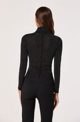 Embellished Crossover Mock Neck Top