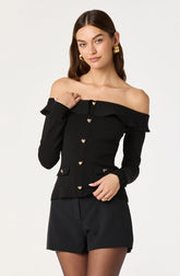 Off Shoulder Foldover Ruffle Sweater