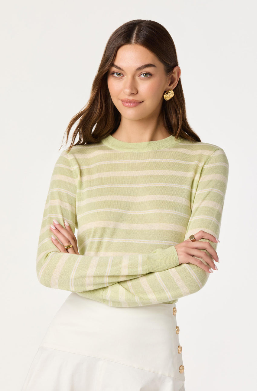 Striped Semi-Sheer Crewneck Sweater