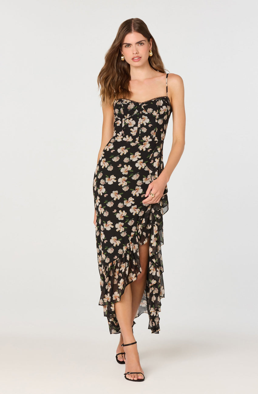 Brisbane Asymmetrical Floral Midi Dress
