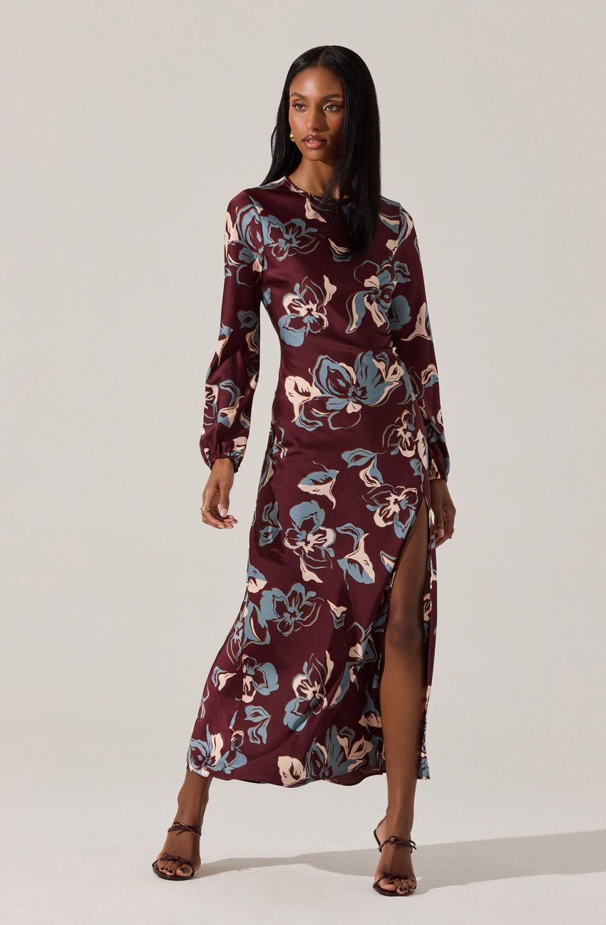 Elyse Satin Floral Midi Dress