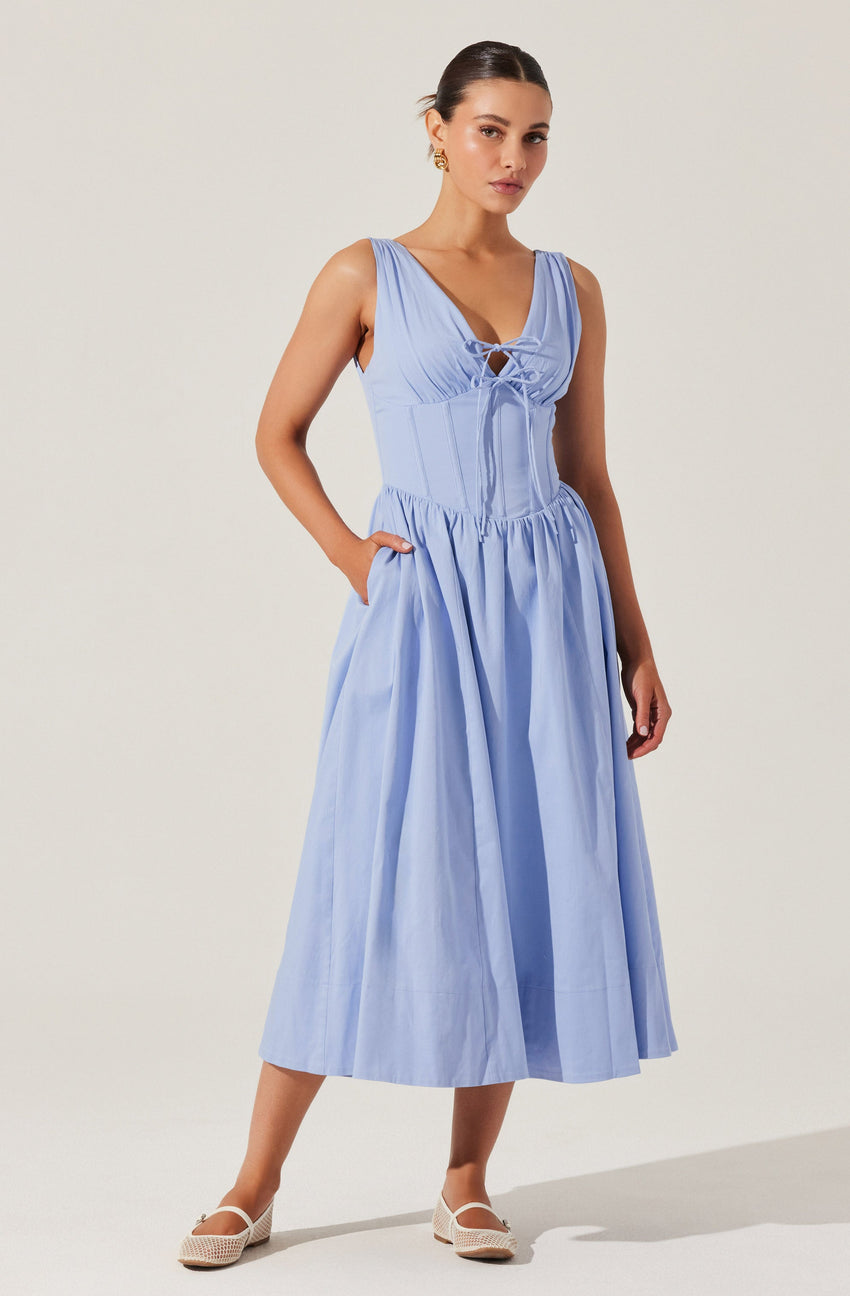 Maili Corset Poplin Midi Dress