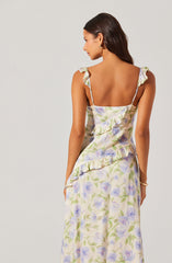 Rosalina Satin Ruffle Midi Dress