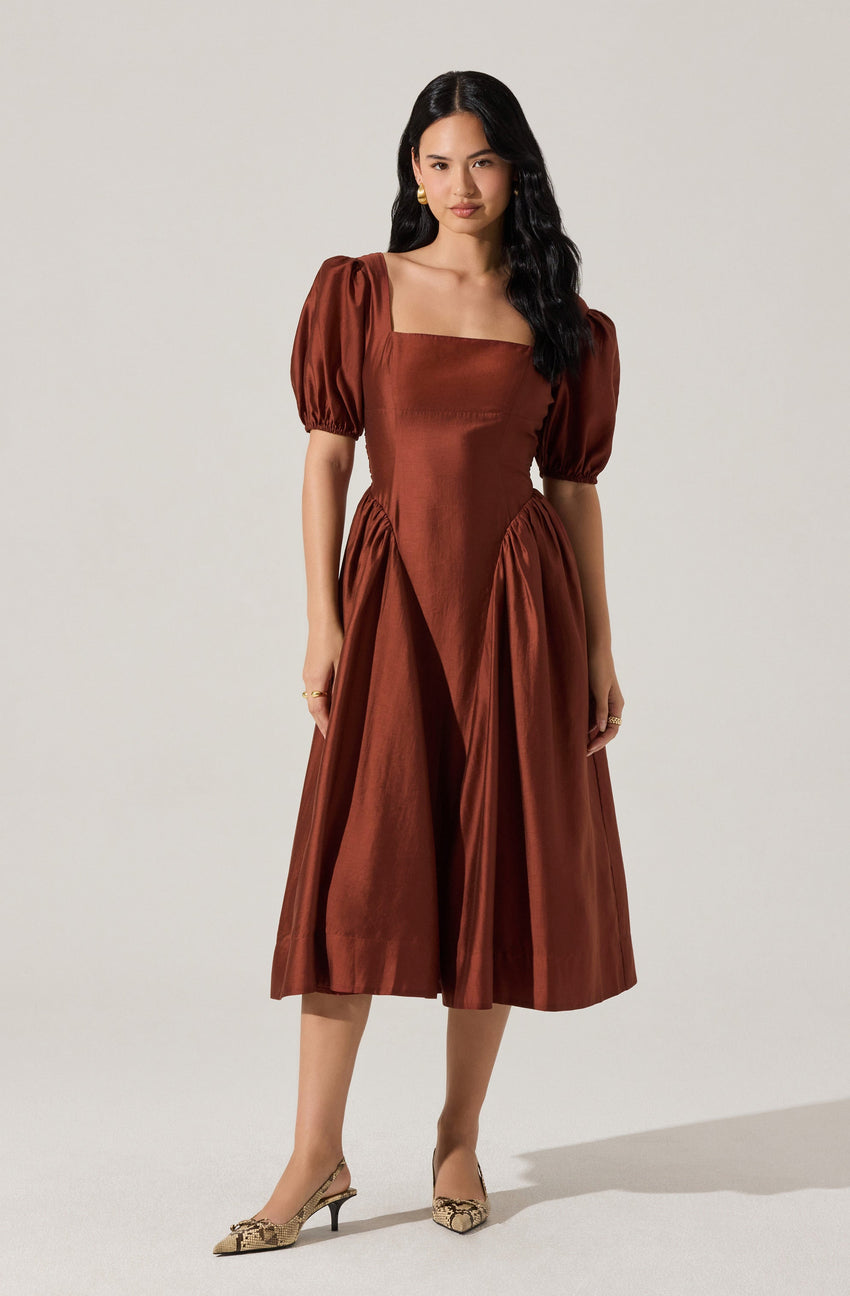 Keairra Puff Sleeve Midi Dress