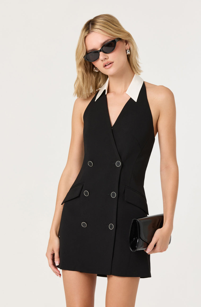 Perah Halter Tuxedo Mini Dress
