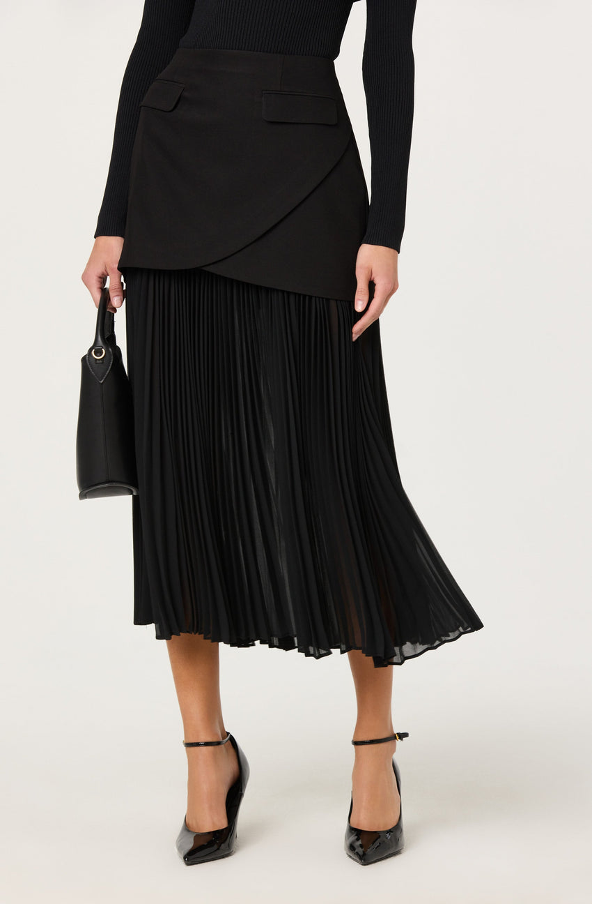 Deaile Contrast Layered Pleated Skirt