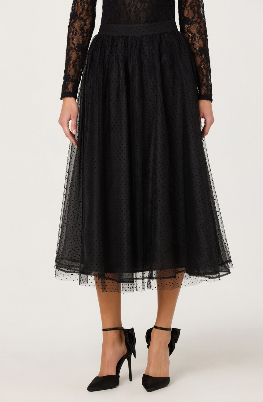 Lela Polka Dot Layered Midi Skirt