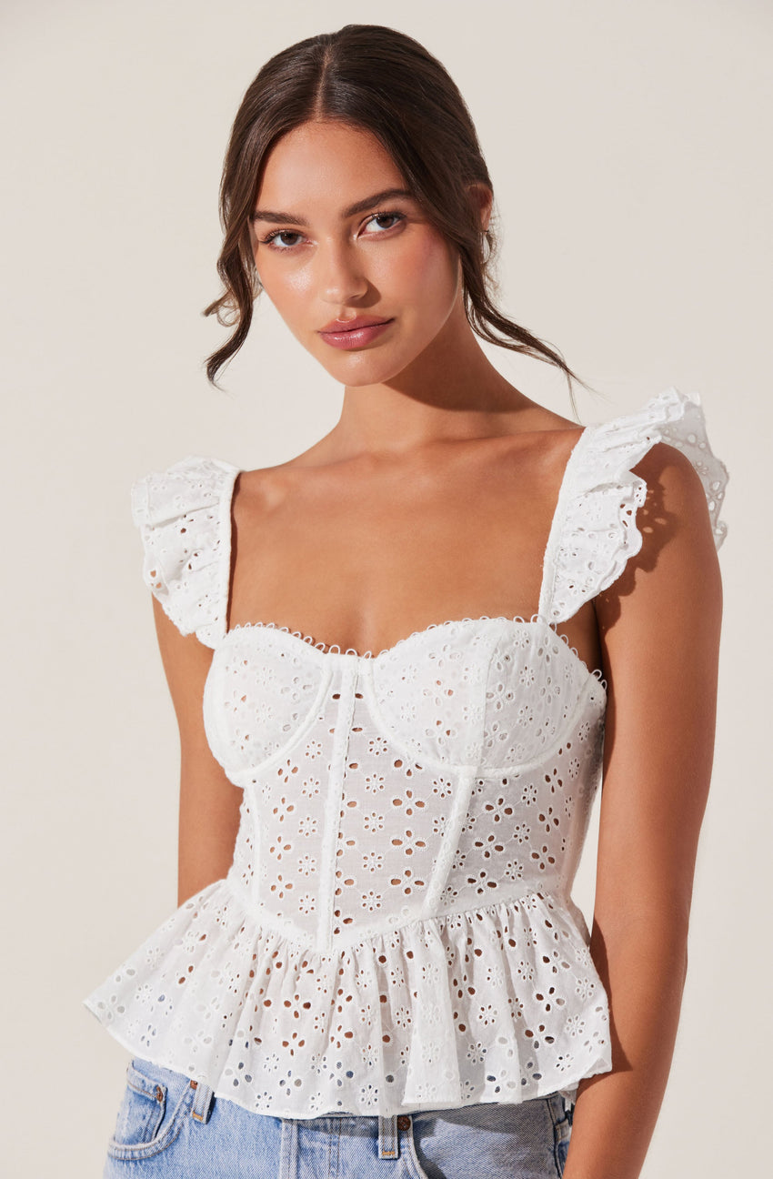 Baylin Eyelet Peplum Corset Top
