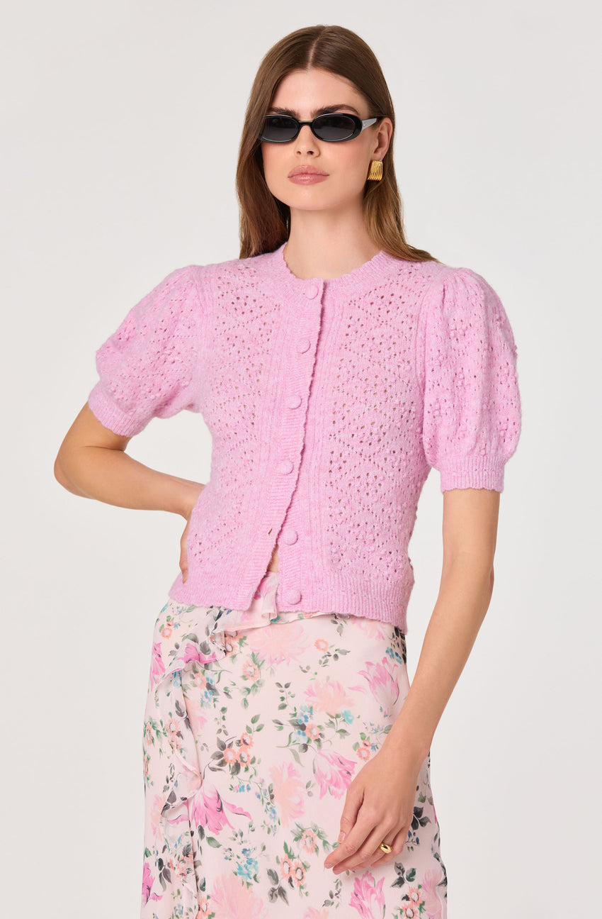 Kaydence Puff Sleeve Bobble Stitch Cardigan