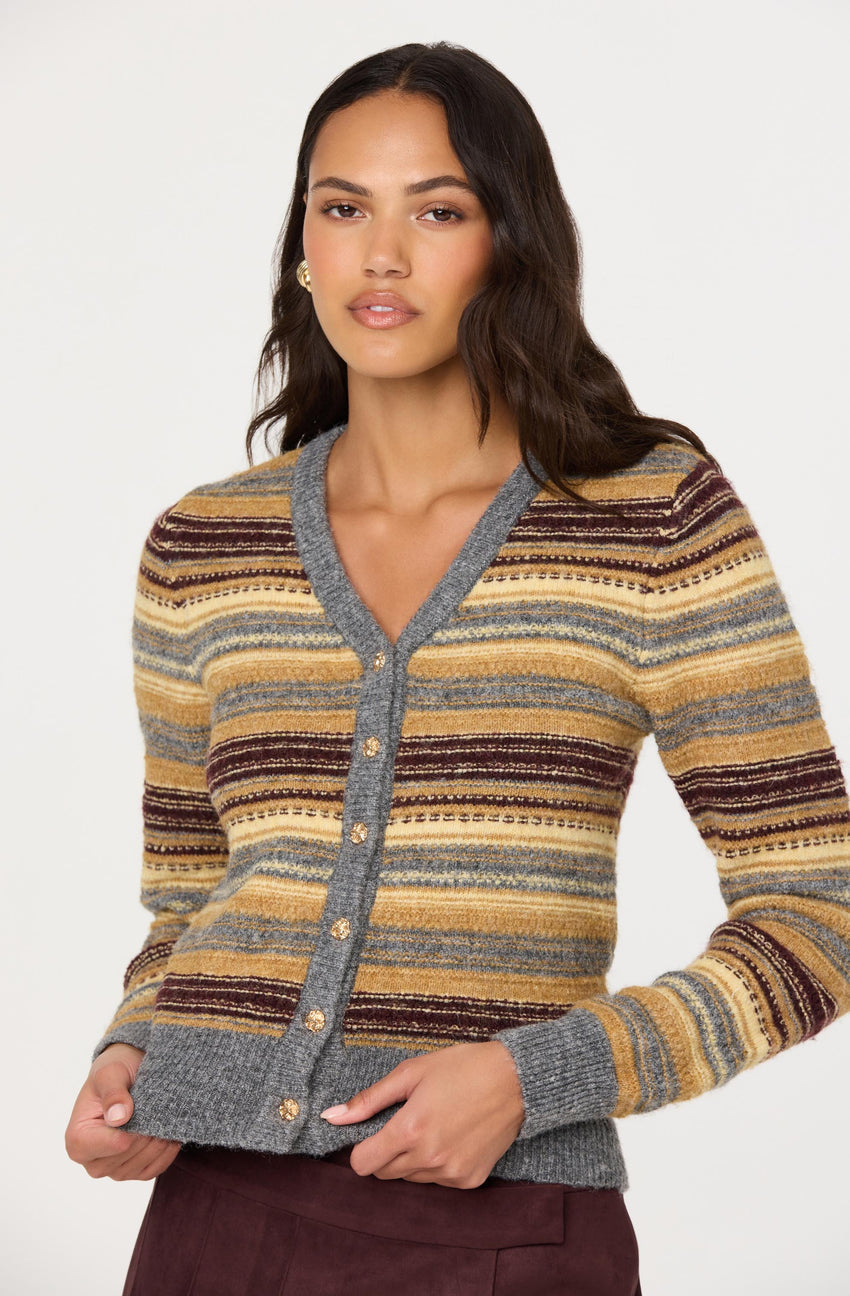 August Striped V-neck Cardigan