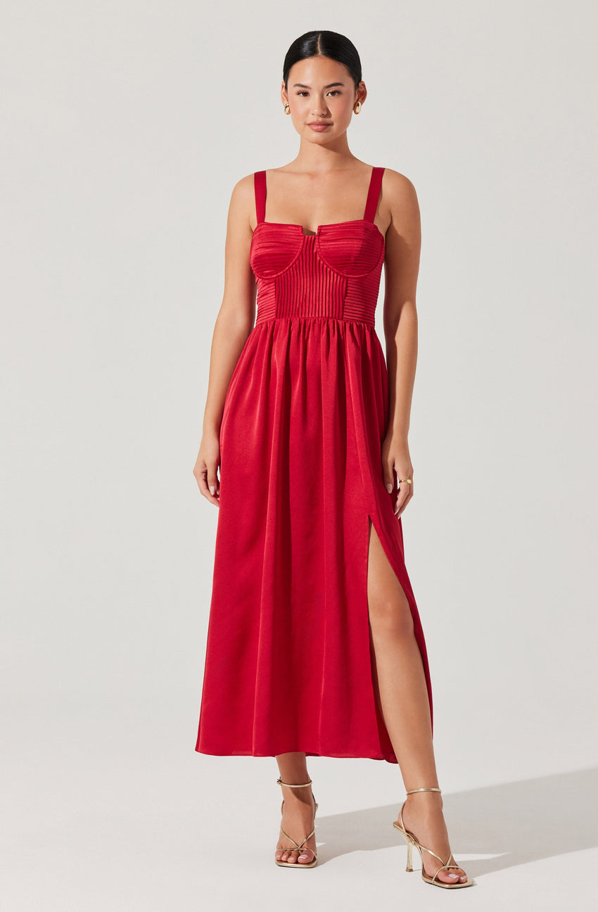 Pleated Bustier Midi Dress