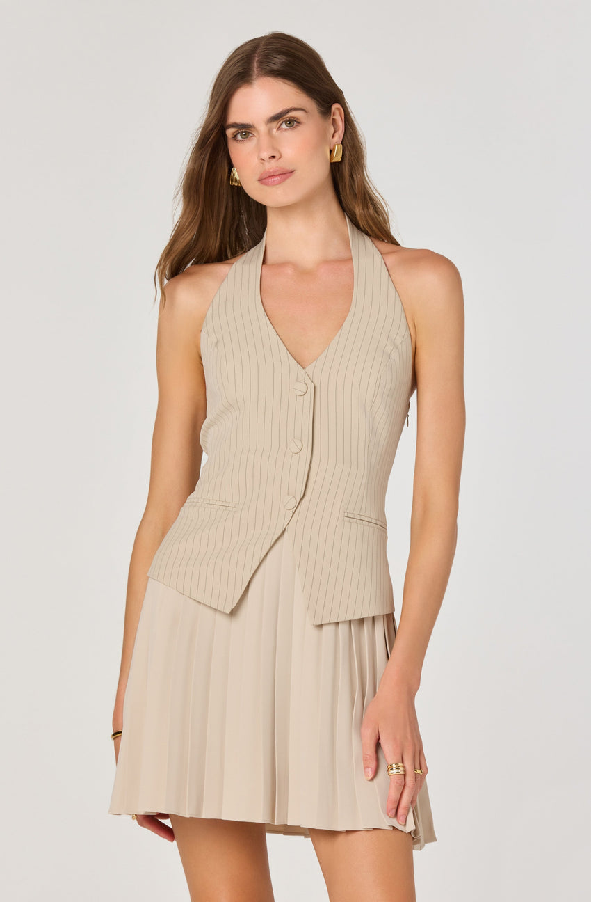 Halter Vest Pleated Mini Dress