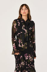 Tie-Neck Ruffled Floral Midi Dress